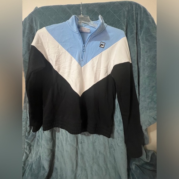 Women's Vintage Fila 3/4 Zip Pull On Color Block Sweater Size Large - Picture 2 of 8